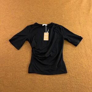 NA-KD Women XS Black Draped Neck Short Sleeve Tee NWT